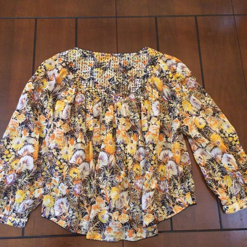 We The Free Cool Meadow Printed Top blouse Free People oversized small 100% cott - Picture 7 of 7